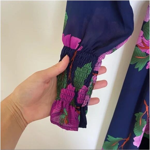 Nanette Lepore Floral Smocked Neck Midi Dress 2 - Picture 4 of 9